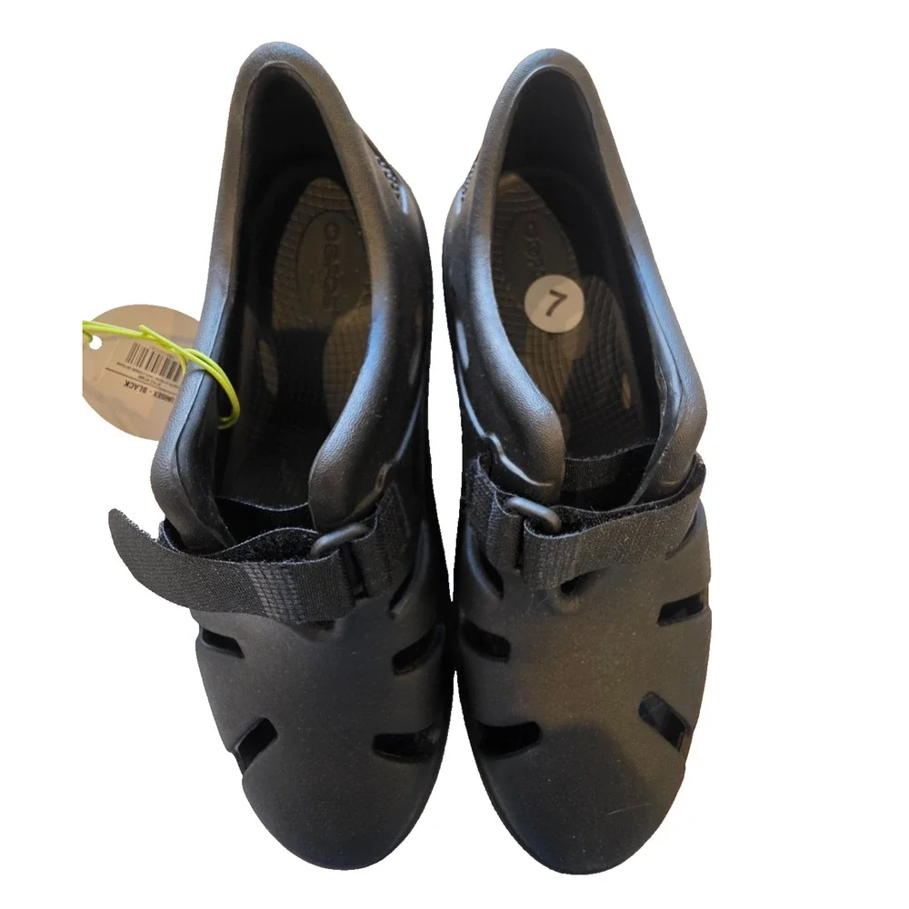 OOFOS OOahh Sport Flex Clogs Unisex M7/W9 Black Recovery Shoes Adjustable Strap